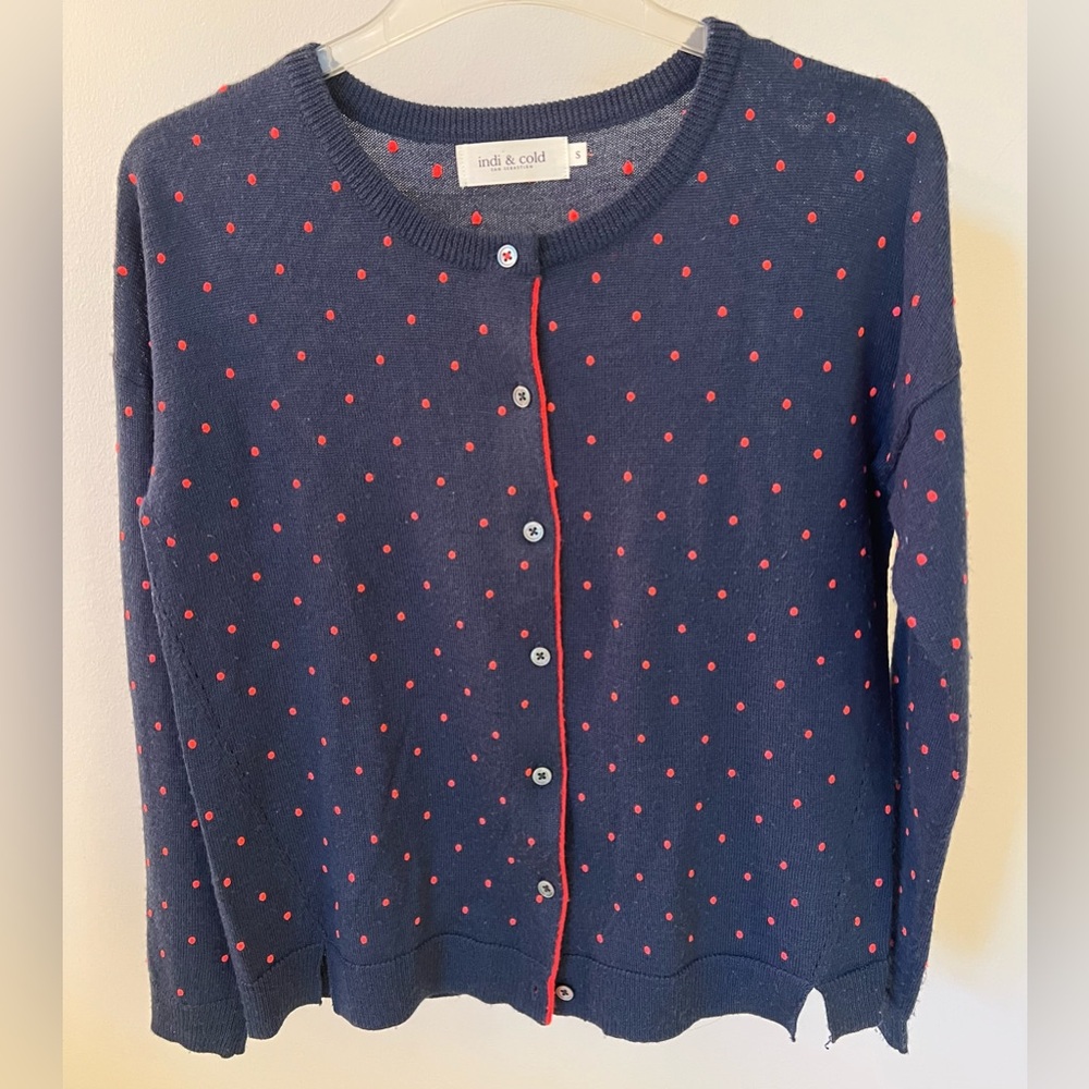 Indi & Cold Blue Polka Dot Cardigan Size S